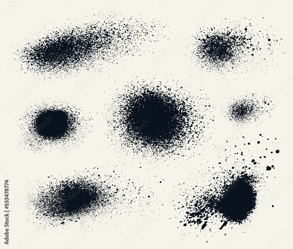 Vector set of splash stains textures. Monochrome abstract vector grunge textures.