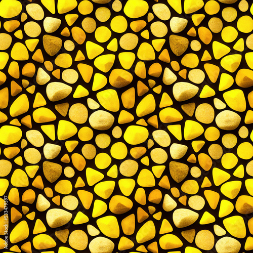 Stone background, polished stones seamless pattern, sea stones, yellow, different shapes, 3d illustration
