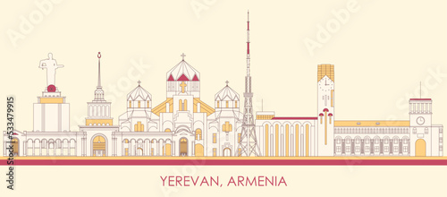 Cartoon Skyline panorama of city of Yerevan, Armenia - vector illustration