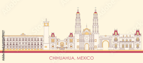 Cartoon Skyline panorama of city of Chihuahua, Mexico - vector illustration