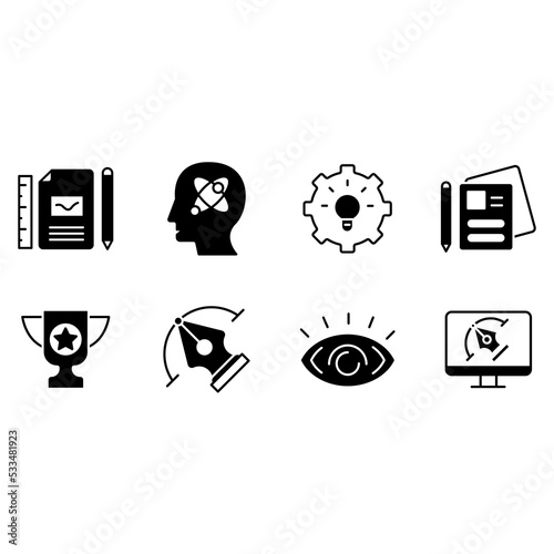 Creative process icons set. Set of editable stroke icons.Vector set of Creative process 