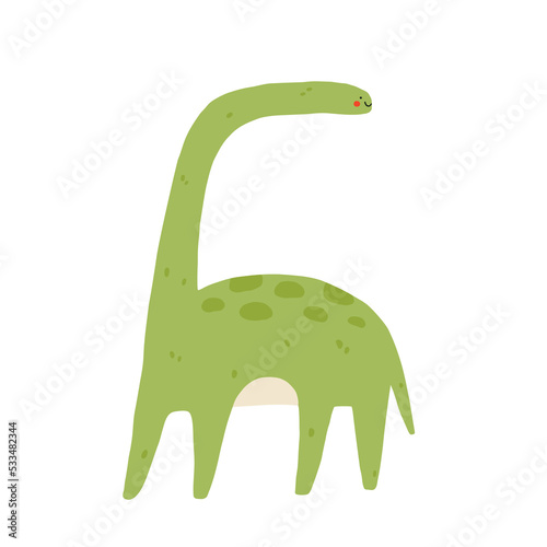 Cute brachiosaurus dinosaur. Funny dino character. Vector cartoon illustration.