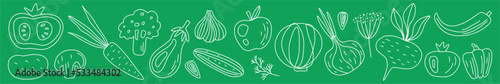 Vector horizontal set of vegetables drawn with a thin line in the style of doodles.