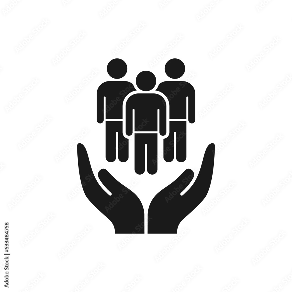 Group of people on hand icon flat style isolated on white background. Vector illustration