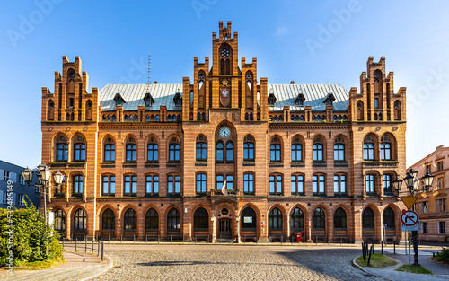 Neo-gothic Post Office building at Plac Wolnosci square in historic old town quarter of Koszalin in Poland