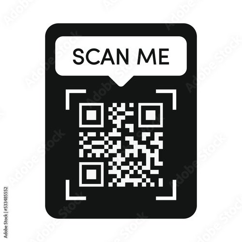 Qr code frame black color. Scan me tag. Qr code mock up. Barcode smartphone id icon, mobile payment and identity isolated on white background. Vector 10 eps