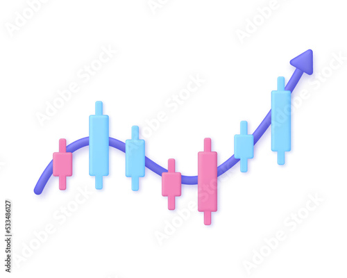 3D Buy and sell indicator. Stock market analysis, investment, make profit concept. Trading signal. Candlestick icon.