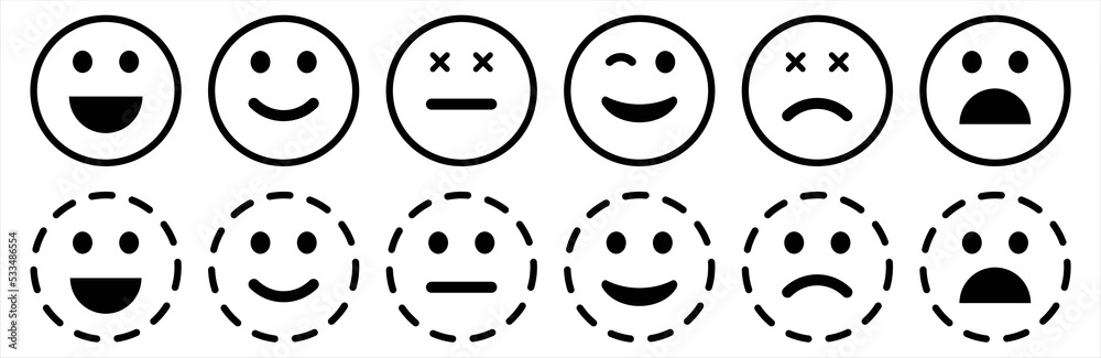 Fototapeta premium Set of emoticons with different moods. emojis with isolated and perfored circles. Vector illustration.