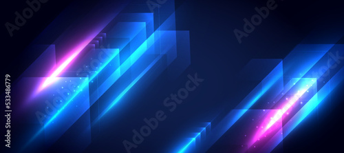  Glowing light speed lines movement futuristic background. 