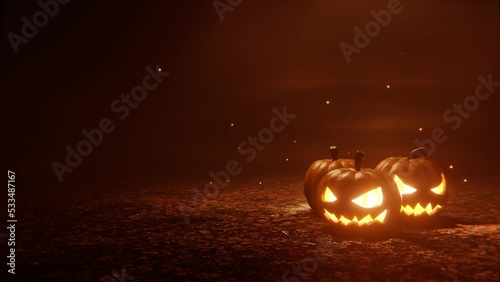 Halloween pumpkins against a background of fog.