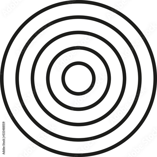 Concentric circles. Black outlined ring shapes. Isolated png illustration, transparent background. Asset for overlay, montage, collage, presentation. 