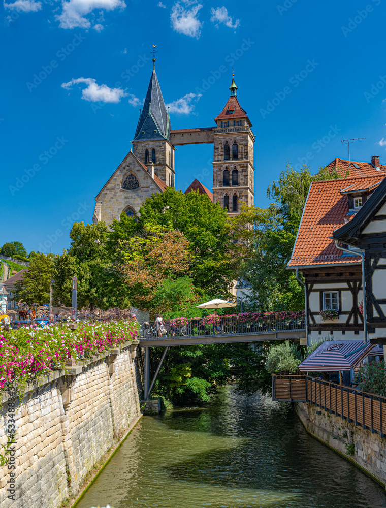 Old Town with St. Dionysius church (Stadtkirche St. Dionys), Esslingen (Esslingen-am-Neckar). Baden-Wurttemberg, Germany, Europe.
