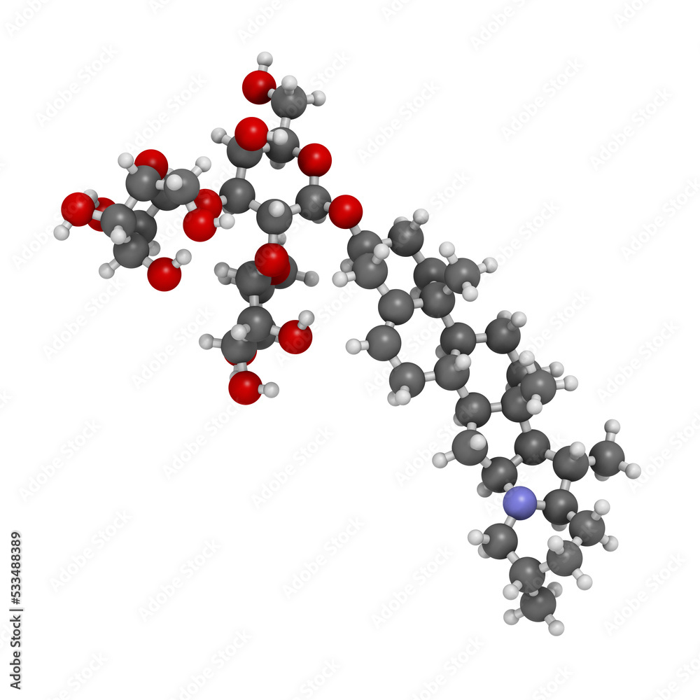 Solanine nightshade poison molecule. Present in potatoes, especially in the green parts. Solanine nightshade poison molecule. Present in potatoes, especially in the green parts.