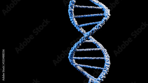 DNA Deoxyribonucleic acid, structure of double helix molecule, Polynucleotide chains, atoms, strands of human genetic structure 3D model illustration