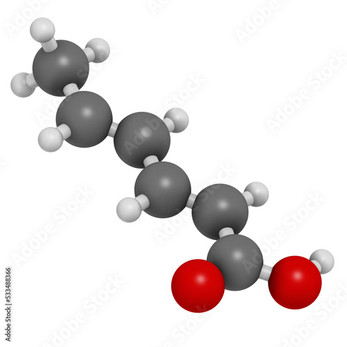 Sorbic acid food preservative molecule. Sorbate  sodium  potassium  calcium  also used for same purpose.
