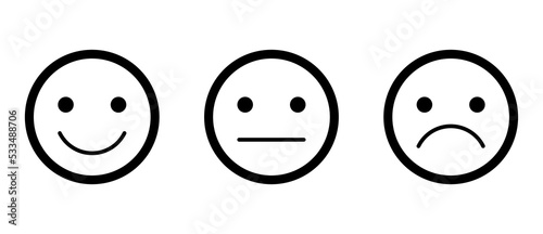 Emoticons set. Happy, Smile, Sad, Unhappy Faces Pictogram. Line vector illustration
