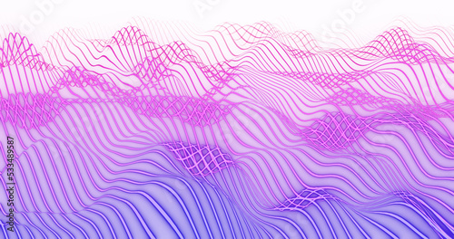 Abstract white and purple wireframe landscape. 3d rendering.