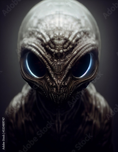 Unusual Reptilian Alien with Big Almond Shaped Eyes 3D Concept Art Illustration Fototapet