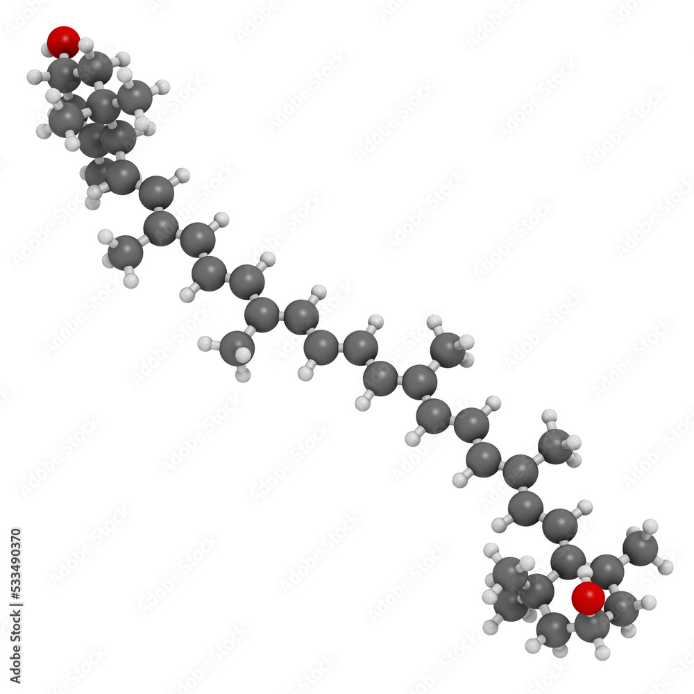 Lutein carotenoid molecule. Nutrient present in green leafy vegetables such as spinach and kale.