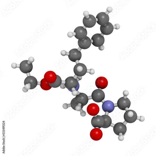 Enalapril high blood pressure drug molecule. Angiotensin Converting Enzyme (ACE) inhibitor used in treatment of hypertension. photo