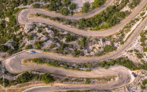 Aerial top down view of Hairbpin bend road