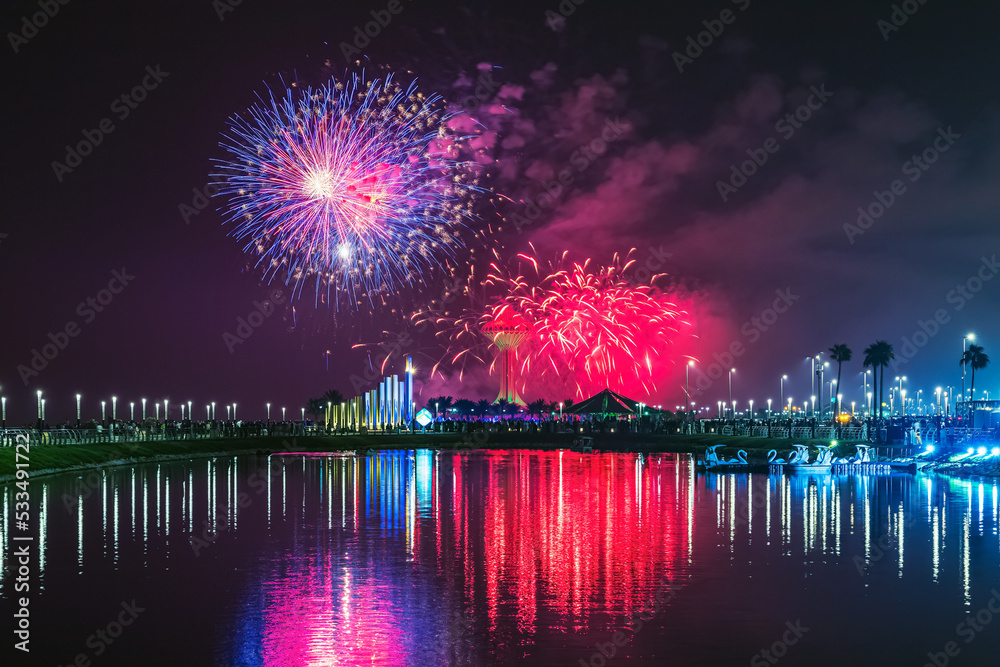 Fireworks at Al Khobar, Saudi Arabia September 23 2022 National Day Celebration of Kingdom of Saudi Arabia. Fireworks at Al Khobar, Saudi Arabia September 23 2022 National Day Celebration of Kingdom of Saudi Arabia.