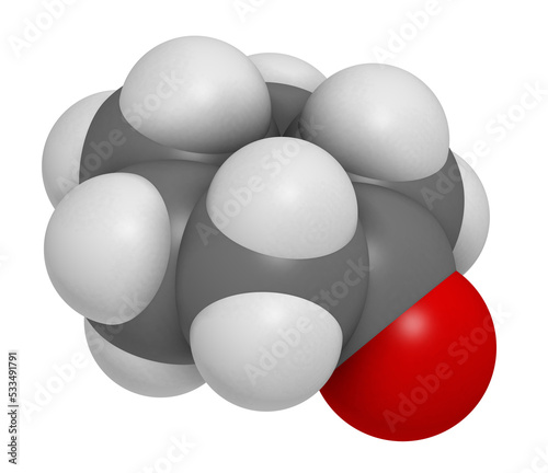 Cyclohexanone organic solvent molecule. Precursor of nylon 3D rendering.