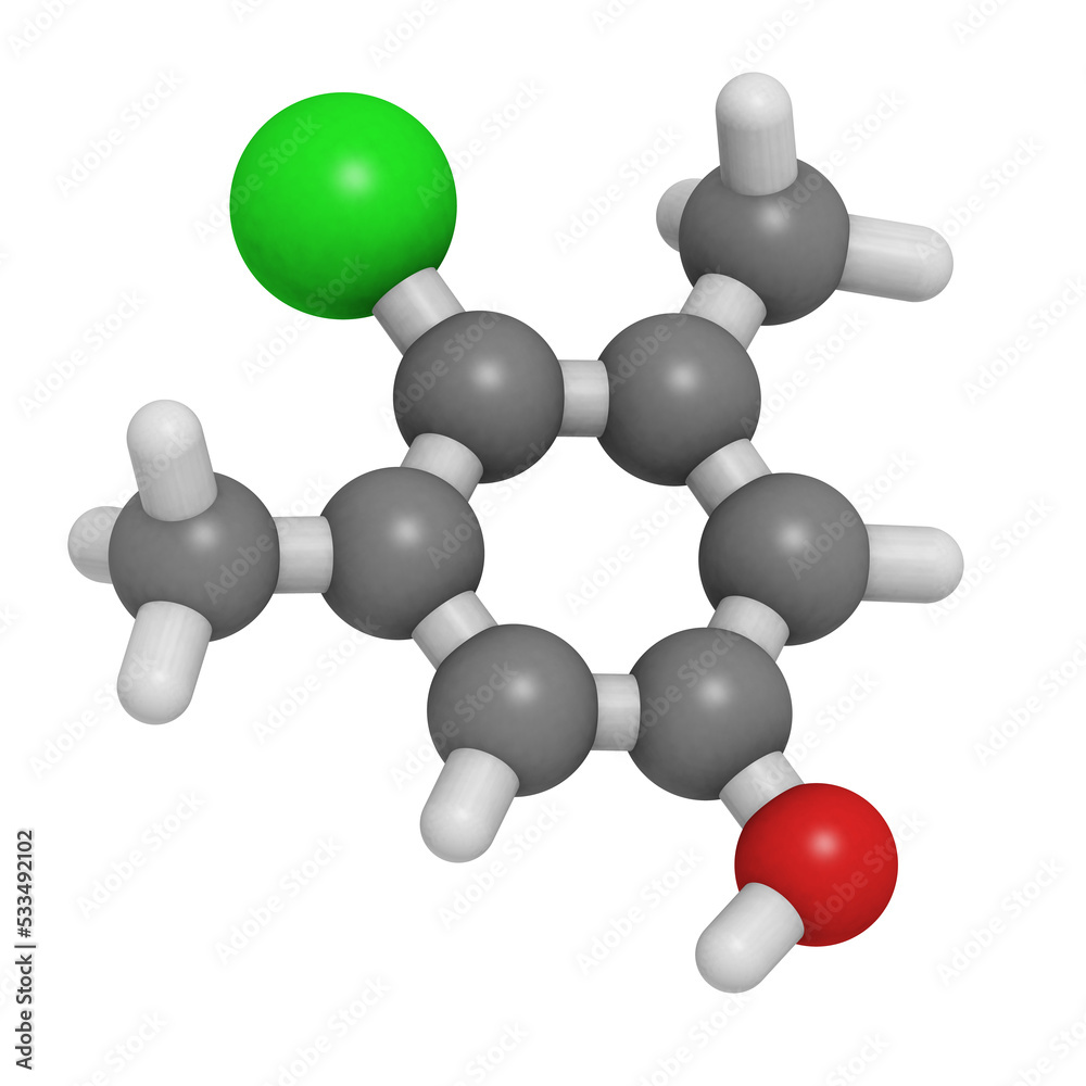 Chloroxylenol molecule, chemical structure Chloroxylenol molecule, chemical structure