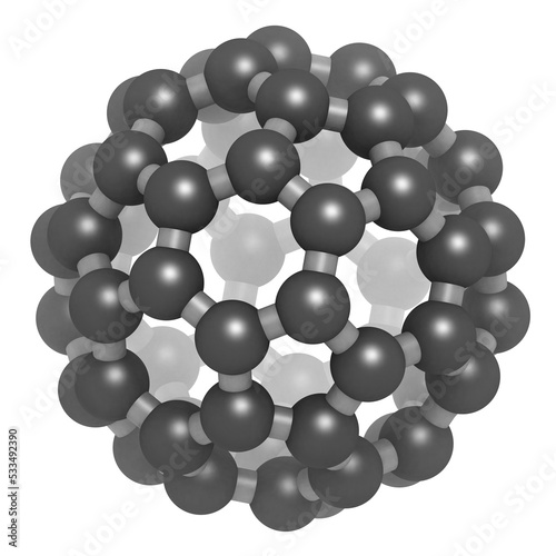 Buckminsterfullerene (buckyball, C60), molecular model. photo