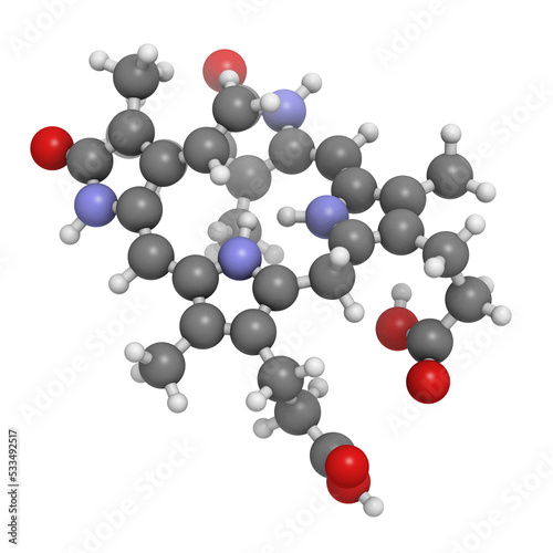 Bilirubin heme breakdown product  molecular model