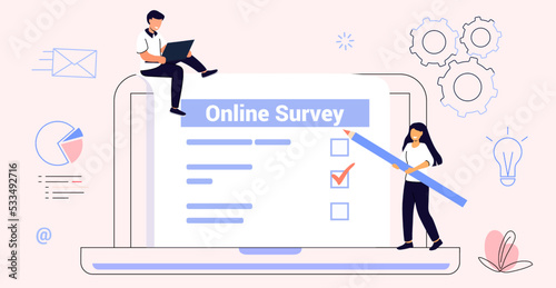 Survey form vector illustration Online exam Questionnaire form Online education Internet quiz Feedback customers or opinion form User experiences concept To do list paper note Yes No