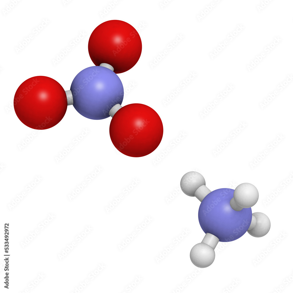 Ammonium nitrate fertilizer, molecular model Ammonium nitrate fertilizer, molecular model