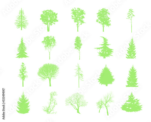 Tree green silhouettes set. Vector illustration