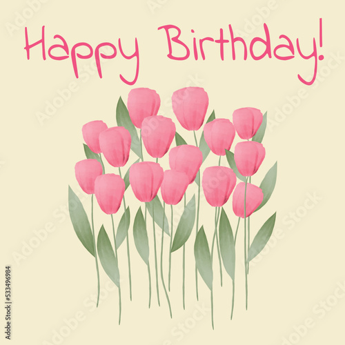 Happy Birthday card with pink tulips