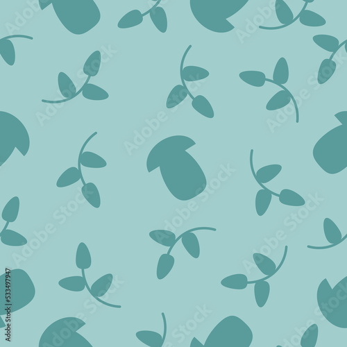 forest vector mushrooms with twigs seamless pattern