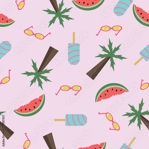 vacation vector beach items seamless pattern © Елена Меницкая