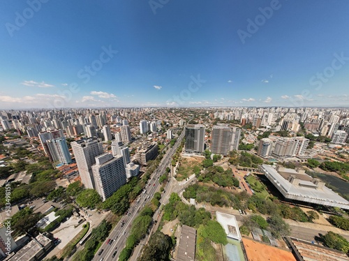 defaultAerial view of the city of São Paulo, Brazil. In the neighborhood of Vila Clementino, Jabaquara, south side. Aerial drone photo. Avenida 23 de Maio in the background © Pedro