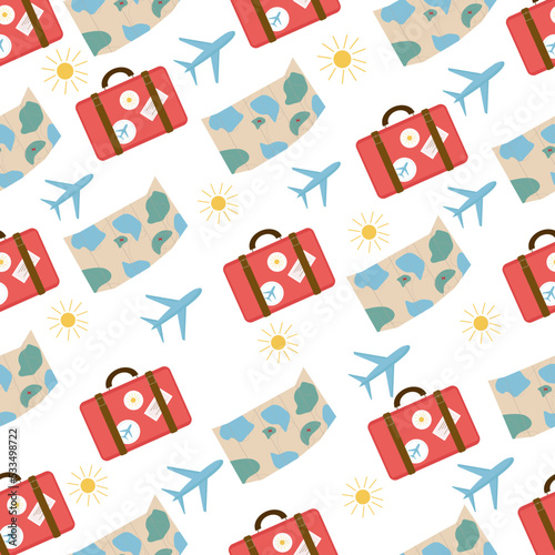 Pattern of suitcase and card on light background