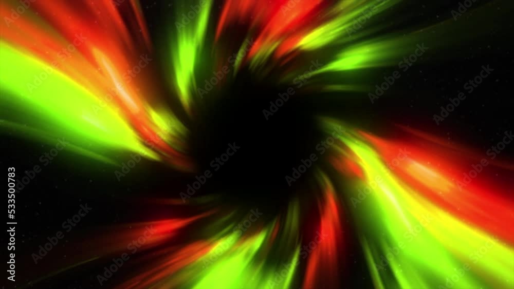 Space Interstellar wormhole background. Motion. Flying through the outer space wormhole on a black universe background.