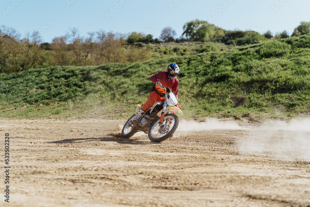 Extreme and Adrenaline. Motocross rider in action. Motocross sport. Active lifestyle. Extreme and Adrenaline. Motocross rider in action. Motocross sport. Active lifestyle.