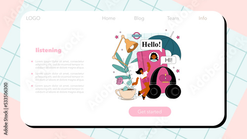 English class web banner or landing page. Study foreign languages