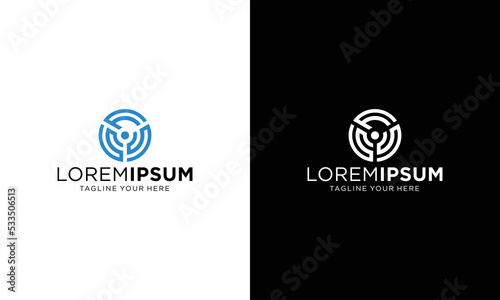 circle letter sfs  logo design vector template on a black and white background.