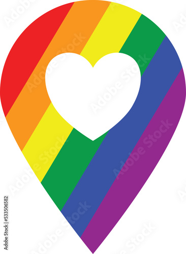 Gps map pin icon with rainbow colors to mark or tag the locations of lgbt pride events on the map.