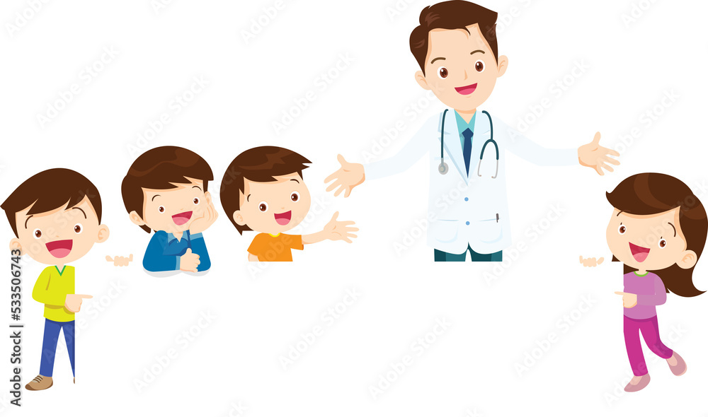 Doctor and children holding blank signs presentation Doctor and children holding blank signs presentation