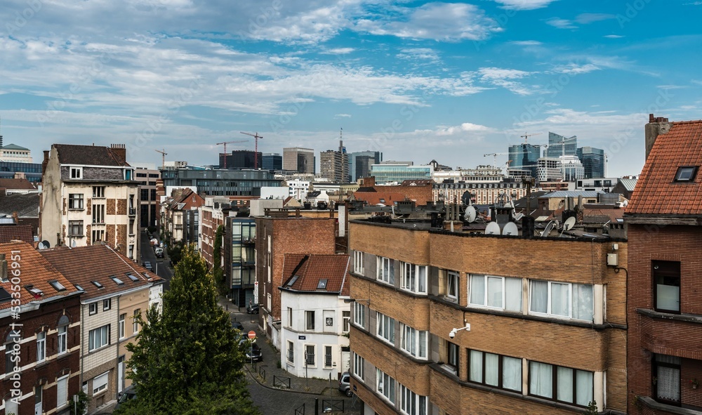 Molenbeek, Brussels Capital Region, Belgium -  High angle view over an urban residential area