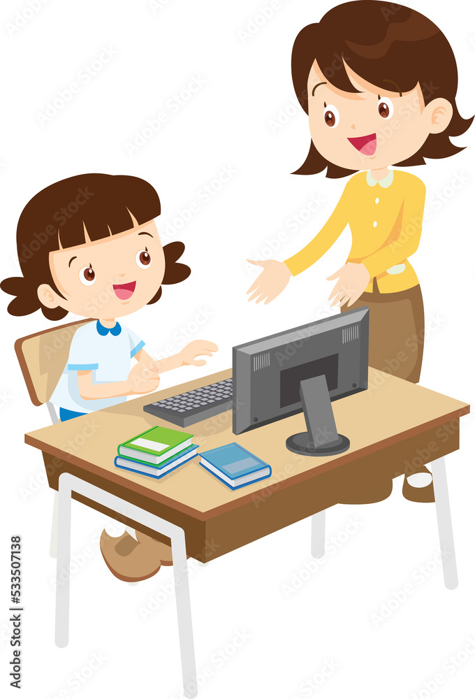 Teacher teaching computer to student Teacher teaching computer to student