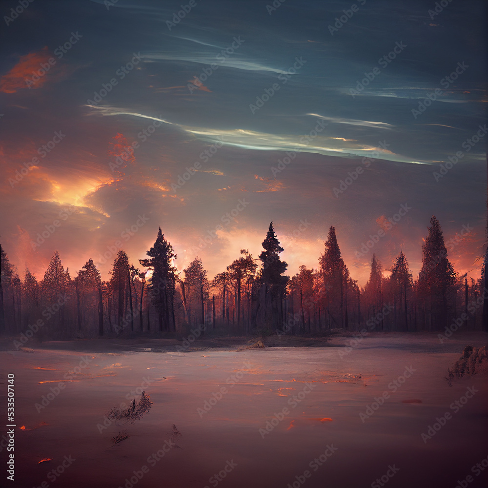 Obraz premium Morning in the forest. cozy atmosphere