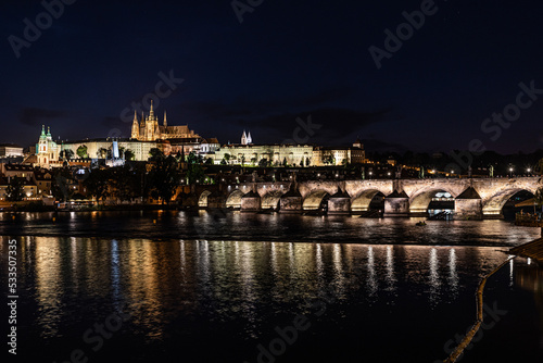 Prague - Czech Republic - The Charles bridge and the Prague Castle by night