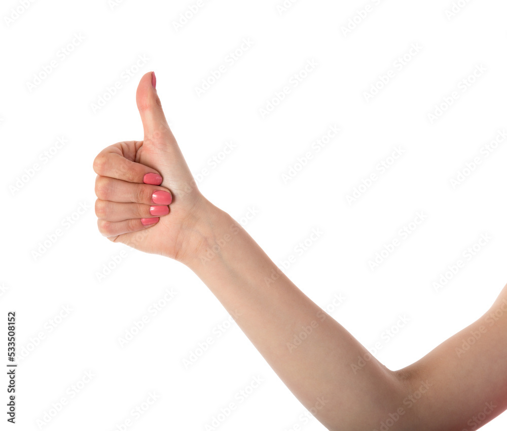 Female hand showing thumb up isolated on transparent background Female hand showing thumb up isolated on transparent background