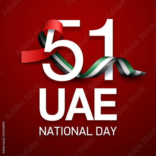 logo Spirit of the union UAE national day. Banner with UAE state flag. Illustration of 51 years National day of the United Arab Emirates. Card in Emirates honor of the 51th anniversary 2 December 2022